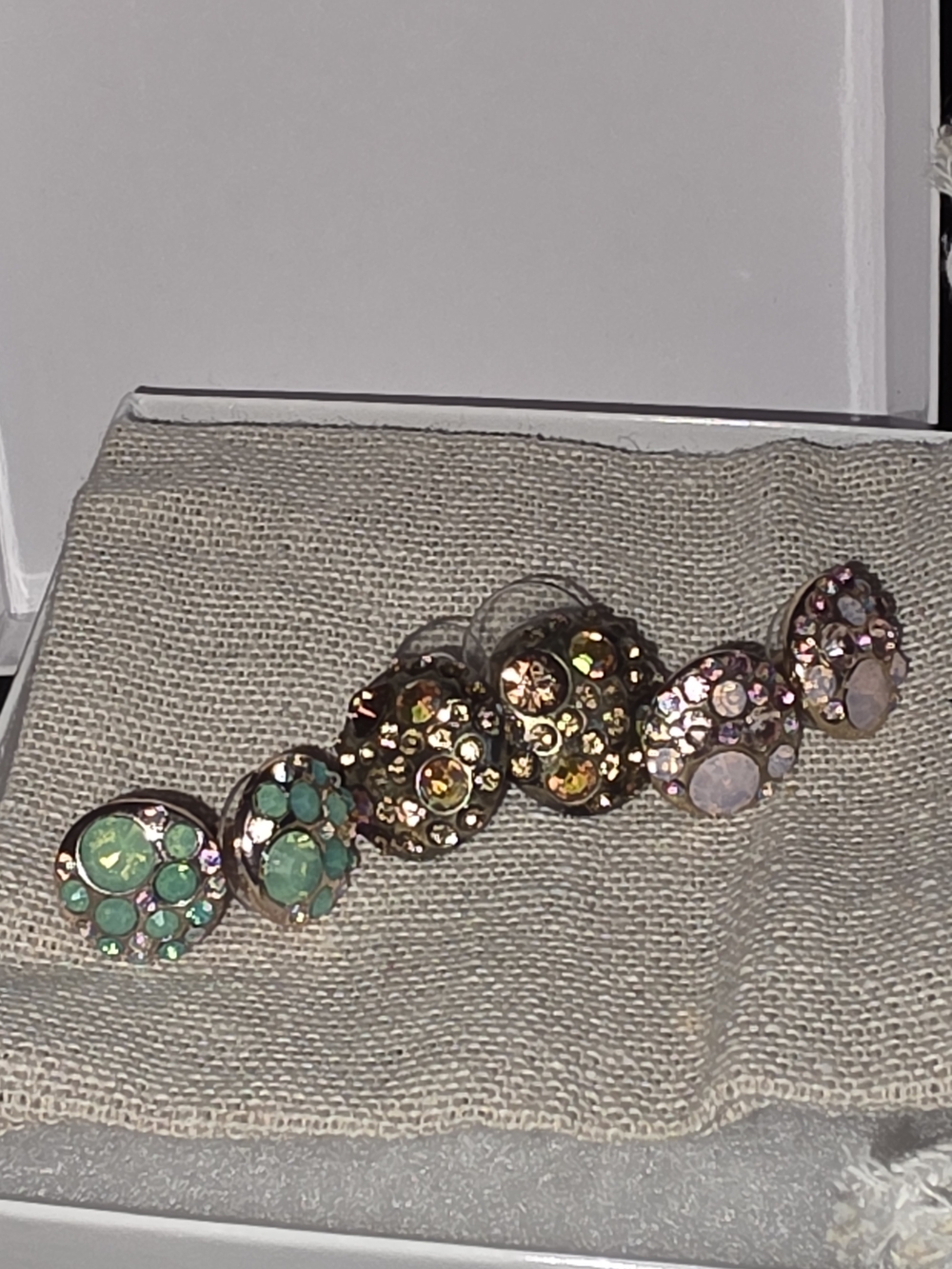 Crystal Cluster Stud Earrings in Green, Amber & Pink